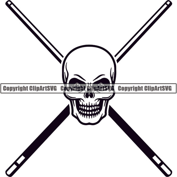 Billiards Pool 8-Ball 9-Ball Snooker Skull Logo ClipArt SVG