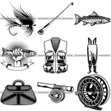 9 Fly Fishing Design Elements Sport Game Fish Fisherman Tournament BUNDLE ClipArt SVG