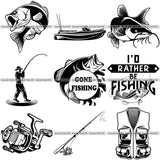 9 Fishing Design Elements Sport Game Fish Fisherman Tournament BUNDLE ClipArt SVG