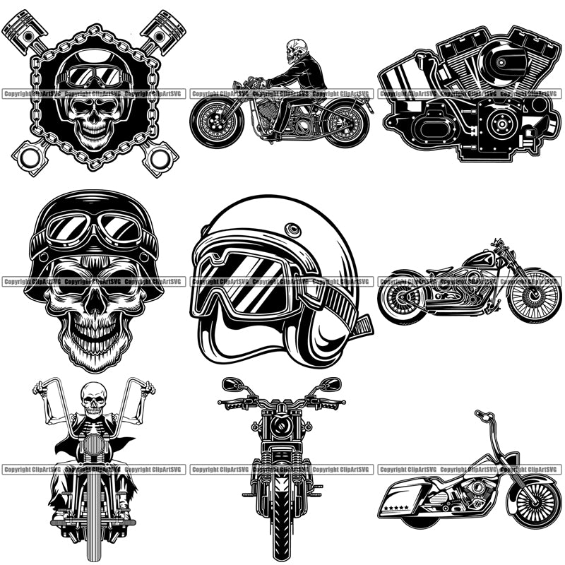 9 Motorcycle Chopper Biker Top Selling Designs Service Repair Shop Racing BUNDLE (A) ClipArt SVG