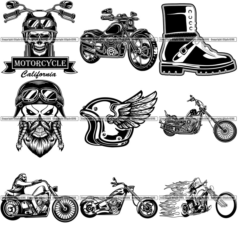 9 Motorcycle Chopper Biker Top Selling Designs Service Repair Shop Racing BUNDLE (B) ClipArt SVG