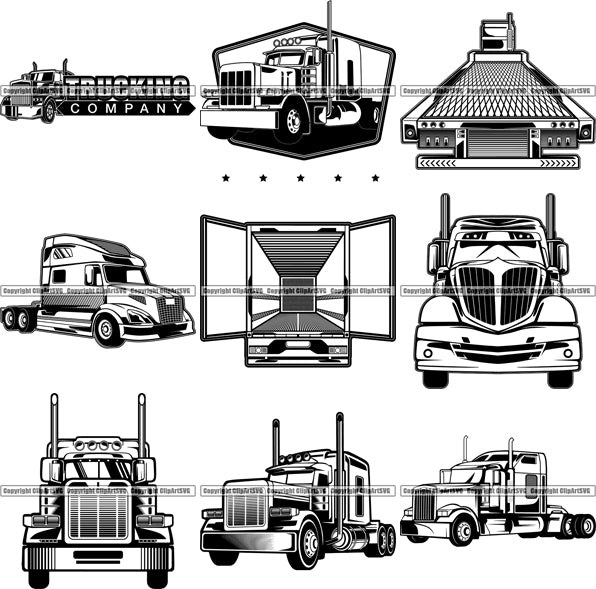 9 Truck Driver Tractor Trailer Top Selling Designs Trucking Shipping BUNDLE ClipArt SVG