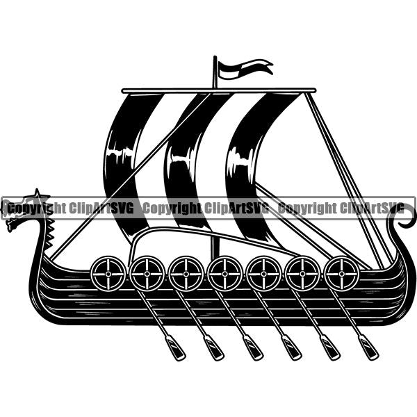 Viking Warrior Ship ClipArt SVG