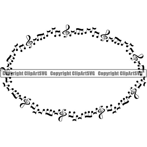 Music Design Element Frame Border Notes Scattered Oval ClipArt SVG