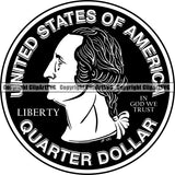 Coin Collecting Quarter 25 Cent George Washington Color Design Element Cash Stack Knot Roll Rubber band Bundle Brick Spread Business Bank Finance Rich Wealthy Wealth Advertising Vector Clipart SVG