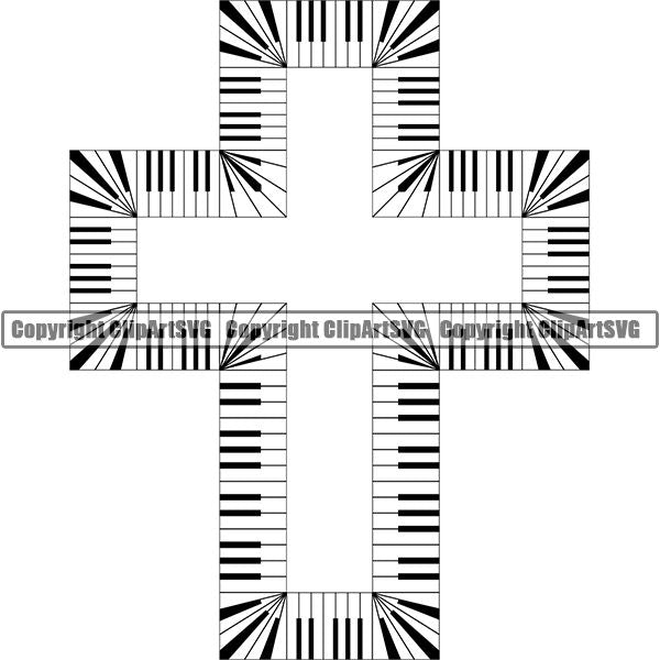 Music Design Element Frame Border Piano Keys Out Cross ClipArt SVG