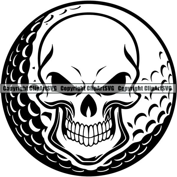 Sports Game Golf Skull Skeleton Scary Evil Horror Halloween Death Dead ClipArt SVG