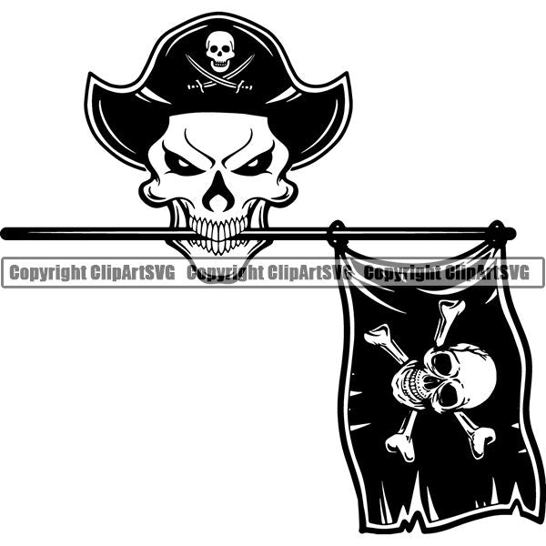 Pirate Sea Gangster Warrior Hat Patch Flag Skull ClipArt SVG