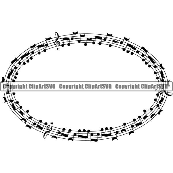 Music Design Element Frame Border Notes Lines Oval ClipArt SVG