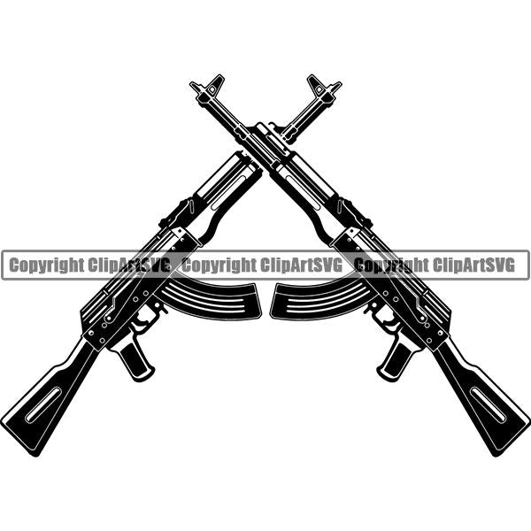 Military Weapon Gun Machine Assault Rifle AK-47 ClipArt SVG