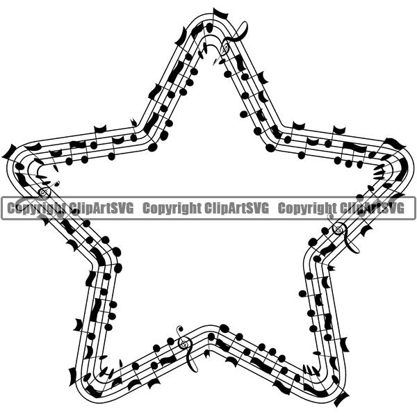 Music Design Element Frame Border Notes Lines Star ClipArt SVG