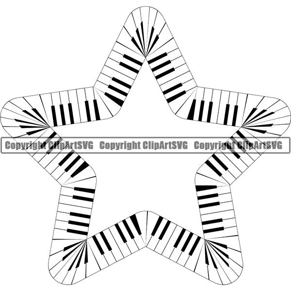 Music Design Element Frame Border Piano Keys Out Star ClipArt SVG