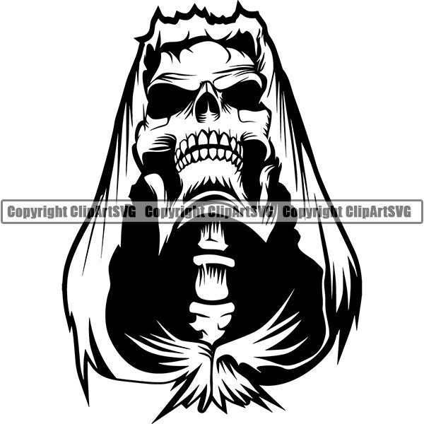 Skull Skeleton Grim Reaper Tattoo Tat ClipArt SVG