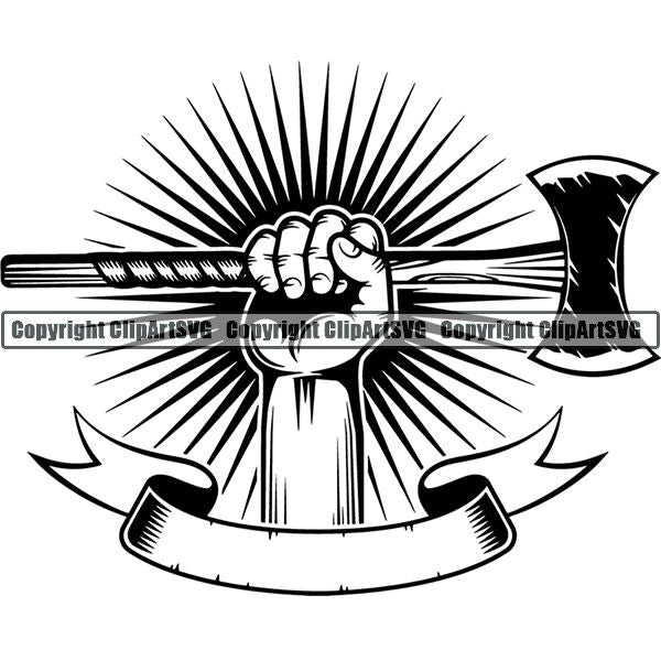 Viking Warrior Hand Sunburst Ribbon ClipArt SVG