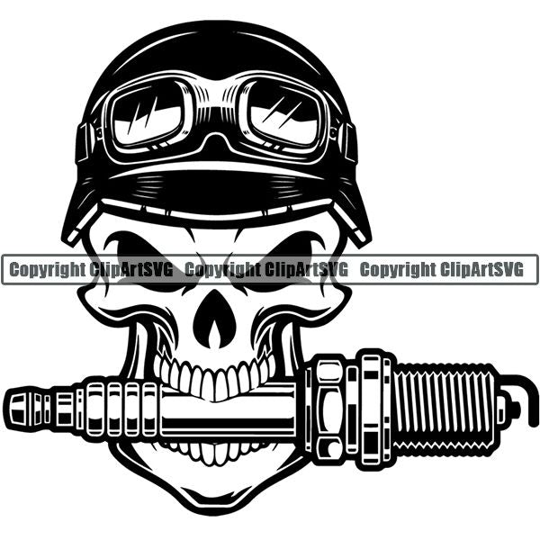 Motorcycle Bike Chopper Skull Helmet Spark Plug ClipArt SVG