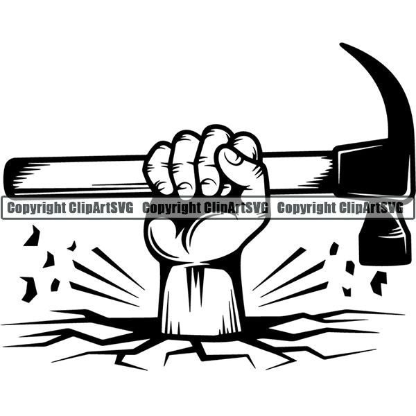 Construction Building Repair Service Hammer Hand Break Ground ClipArt SVG