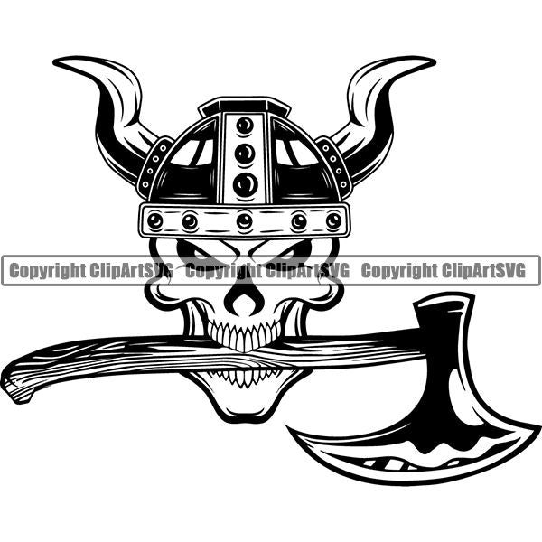 Viking Warrior Skull ClipArt SVG