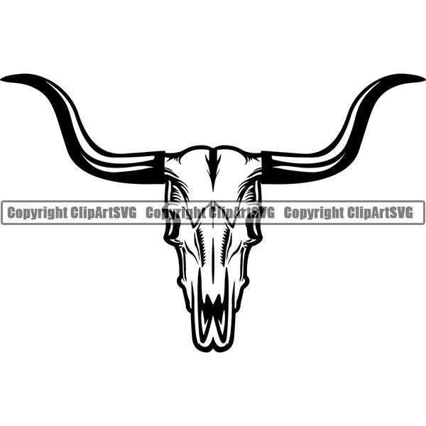 Occupation Cowboy Bull Skull ClipArt SVG