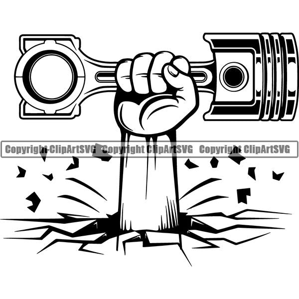 Mechanic Repair Shop Garage Engine Piston ClipArt SVG