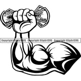 Hand Arm Muscles Bodybuilding Holding Money White Background Design Element Business Finance Cash Payment Currency Dollar Investment Banking Bank Wealth Stack Concept Rich Advertising Art Logo Clipart SVG