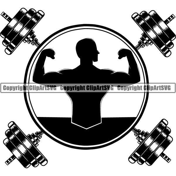 Gym Sports Bodybuilding Fitness Muscle Logo ClipArt SVG