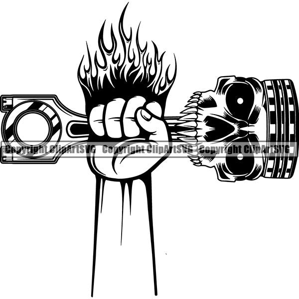 Mechanic Repair Shop Garage Engine Piston Skull ClipArt SVG