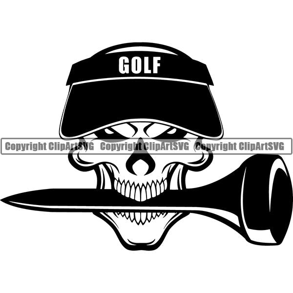 Sports Game Golf Hat Tee Skull Skeleton Scary Evil Horror Halloween Death Dead ClipArt SVG