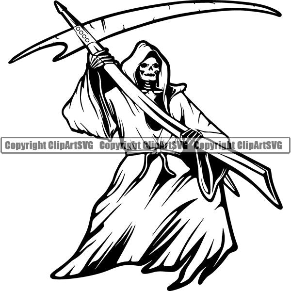 Skull Skeleton Grim Reaper Tattoo Tat ClipArt SVG