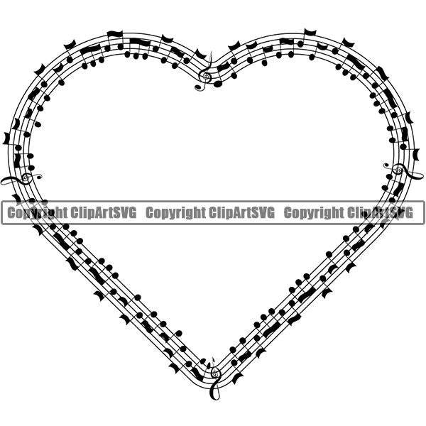 Music Design Element Frame Border Notes Lines Heart ClipArt SVG