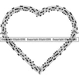 Music Design Element Frame Border Notes Lines Heart ClipArt SVG