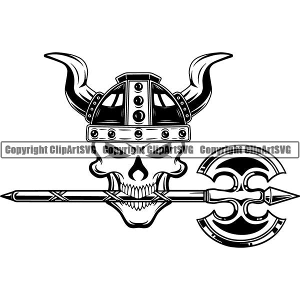 Viking Warrior Skull ClipArt SVG