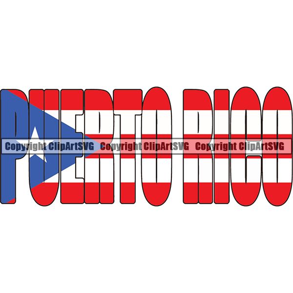 Country Flag Text Name Puerto Rico ClipArt SVG