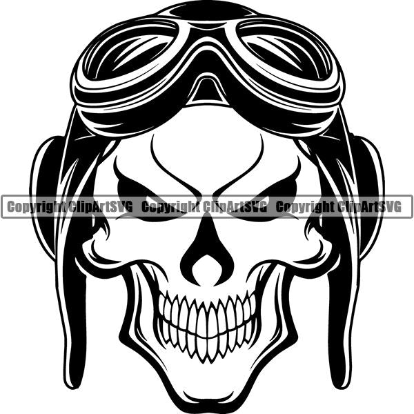 Transportation Airplane Pilot Hat Goggles Skull ClipArt SVG