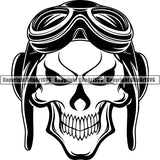 Transportation Airplane Pilot Hat Goggles Skull ClipArt SVG