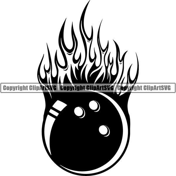 Sports Game Bowling Bowler Bowl Fire ClipArt SVG