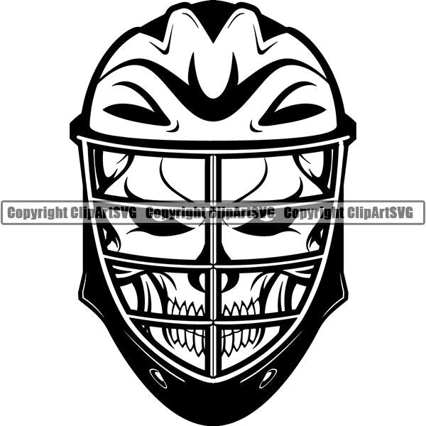 Sports Game Lacrosse Helmet Skull Skeleton Scary Evil Horror Halloween Death Dead ClipArt SVG