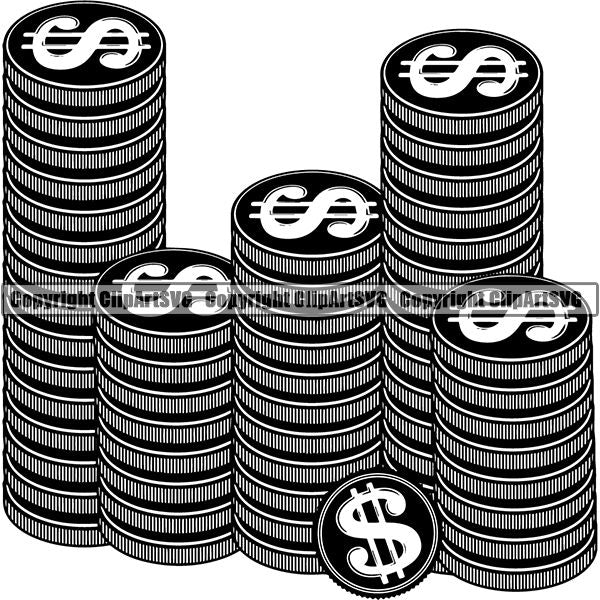 Money Cash Coin Collecting Dollar Sign Color Design Stack Bank Finance Rich Wealthy Knot Roll Spread 100 Dollar Bill Currency Advertise Marketing Clipart SVG
