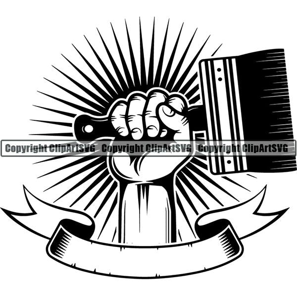 Painting Service Painter Paint Hand Sunburst Ribbon ClipArt SVG