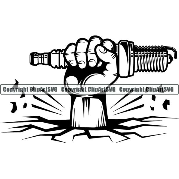 Mechanic Repair Shop Garage Spark Plug Hand Break Ground ClipArt SVG