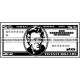 Money Cash 20 Twenty Dollar Bill Andrew Jackson Bank Currency Banking Coin Collecting Dollar Sign Design Stack Bank Finance Rich Wealthy Knot Roll Spread 100 Dollar Bill Currency Advertise Marketing Clipart SVG