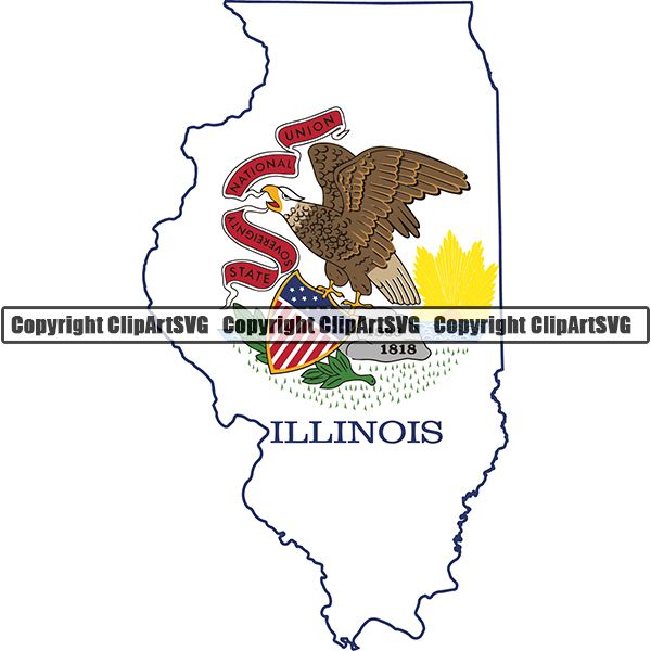 State Flag Map Illinois ClipArt SVG