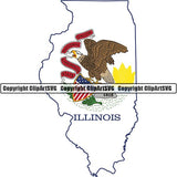 State Flag Map Illinois ClipArt SVG