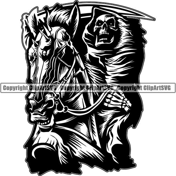 Skull Skeleton Grim Reaper Tattoo Tat ClipArt SVG
