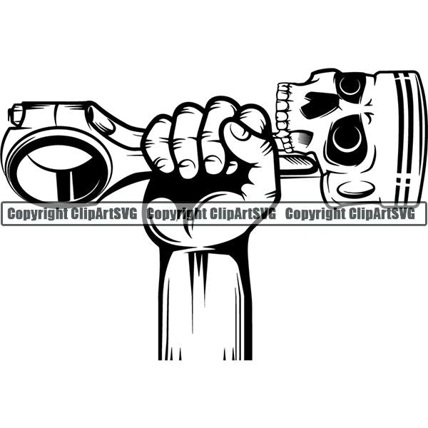 Mechanic Repair Shop Garage Piston Skull Hand ClipArt SVG