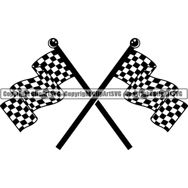 Sports Car Racing Checkered Flag ClipArt SVG
