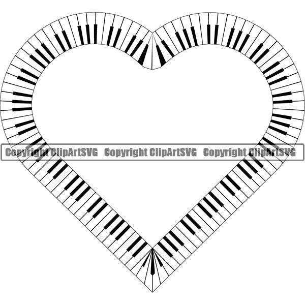 Music Design Element Frame Border Piano Keys Out Heart ClipArt SVG
