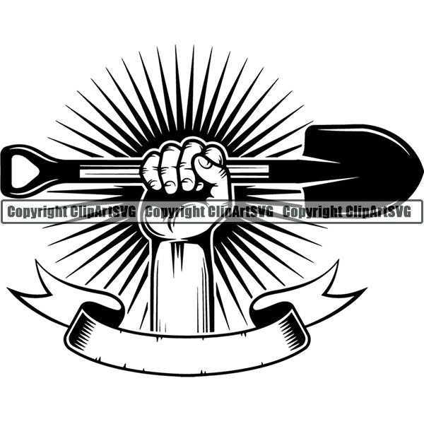 Mining Mine Miner Hand Sunburst Ribbon ClipArt SVG