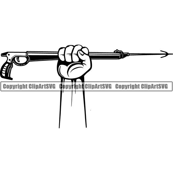 Diving Dive Diver Speargun Gaff Nautical Boat Boating Sail Fish Fishing ClipArt SVG