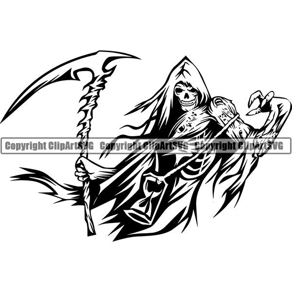 Skull Skeleton Grim Reaper Tattoo Tat ClipArt SVG
