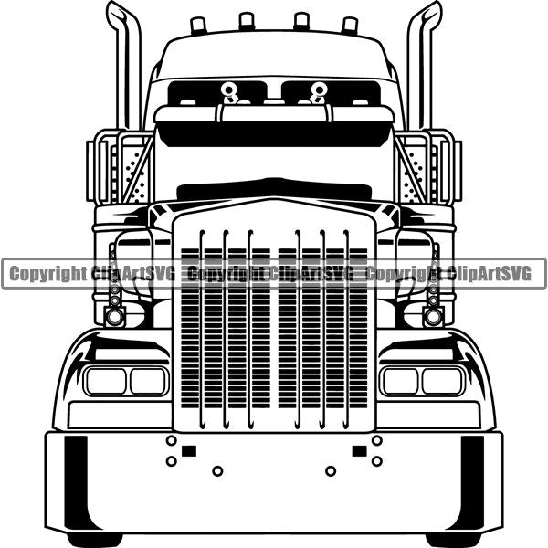 Truck Driver Trucking Trucker Driving Transportation Semi Flatbed Tractor Trailer ClipArt SVG